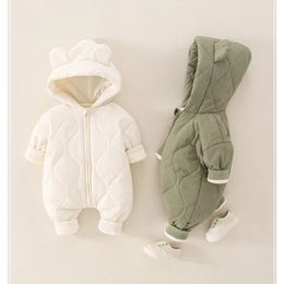 Baby Boy Girls Winter Jumpsuit Infant Hooded Thick Romper Long Sleeve Zipper 0 to 12 Months Outwear Cotton Clothes 231225