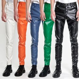 Men 5 Color Leather Pants Skinny Fashion PU Trousers Party Thin Drop 231225