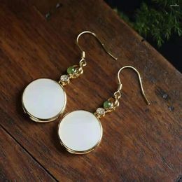 Dangle Earrings Natural Hetian Jade Classical Retro Long Elegant White Round Ring Court High-End For Wo