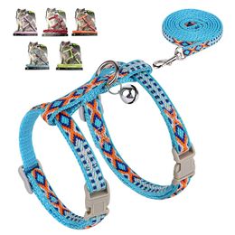 Nylon Cat Harness and Leash Set Kitten Walking Vest Collar With Bell Adjustable Puppy Halter Small Dogs Rabbit Belt 231225