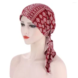 Ethnic Clothing Pre-Tied Women Muslim Hijab Strech Cancer Chemo Flower Print Hat Turban Cap Cover Hair Loss Head Scarf Wrap Bandana Beanies