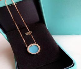 Luxury Classic Designer S925 Sterling SILVER Blue Round Pendant With Full Crystal Double TT Charm Necklace For Women6606061