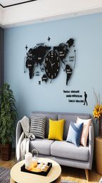 MEISD Luminous Large Wall Clock Modern Design 3D Art World Map Mirror Sticker Hanging Clock Acrylic Watch Home Living Room Decor8879106