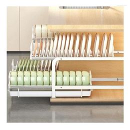 Kitchen Storage Drawers Organizer Sink Shelf With Chopstick Barrel Tableware Accessories Sliding Rack Dish Drying Cabinets