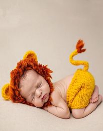 Baby Crochet Pography Props Shoot Newborn Po Cool Boy Costumes Infant Beanies And Pants Clothing Set Soft lion Newborn Y20104066056