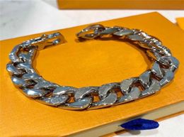 Mens Hip Hop Silver Bracelet Designer Titanium Steel Cuba Chains Luxury Brand Jewellery Women Bangle Retro Fashion Wide Chain For Ma1827367