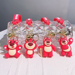 Cute Strawberry Bear Keychain Pendants Anime Car Key Ring Cartoon Doll Backpack Pendant Toys Gift