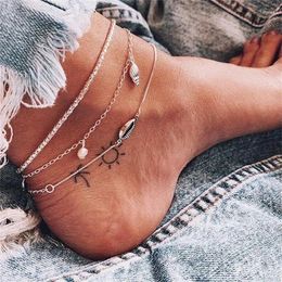 Anklets 3 Pcs Beach Anklet Set Shell Starfish Stackable Ankle Bracelet For Women Girls Ocean Style