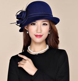 Stingy Brim Hats Lady Chic Flower Asymmetric Cloche Cap Women 100 Wool Felt Fedora2657107
