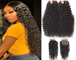 100 Unprocessed Brazilian Virgin Human Hair curly 2 Bundles With 4x4 Transparent Lace Closure Part Natural Black9453127