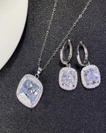 Charming Women Jewellery 18K White Gold Plated Bling Big CZ Stone Earrings Necklace Set for Girls Women4641797