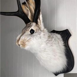 Decorative Objects Figurines Creative Jackalope Wall Hanging Resin Crafts Easter Deer Head Rabbit Taxidermy Ornaments Decoration A Dhirt