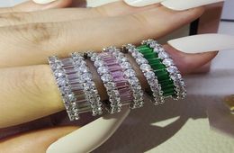2022 Choucong Brand Wedding Rings Luxury Jewelry 925 Sterling Silver Princess Cut Multi Color 5A Cubic Zircon Eternity Party Women6416318