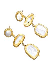 GuaiGuai Jewellery Yellow Gold Colour Plated Natural Freshwater Biwa Pearl Square Pearl Earrings Handmade For Women Real Gems Stone L9799194