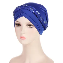 Ethnic Clothing Fashion Women Muslim India Diamonds Hijab Chemo Cap Braids Bonnet Cancer Hair Loss Hat Femme Turbante Headwrap Scarf Solid