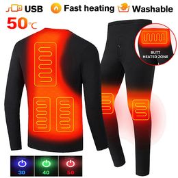 Heated Motorcycle Jacket Men Women Heated Thermal Underwear Set USB Electric Suit Thermal Clothing For Winter S-5XL 231226