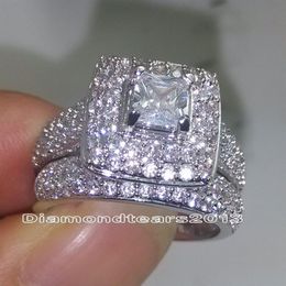 Fashion Jewelry 134pcs stones Size 6-10 luxury 14kt white gold Filled Full white topaz CZ Diamond Wedding Women Ring Set for lover350d
