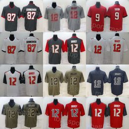 Men Football 9 Joe Tryon-Shoyinka Jerseys 12 Tom Brady 87 Rob Gronkowski Black Red White Grey Army Green Salute To Service Turn Back The Clock Embroidery For Sport Fans