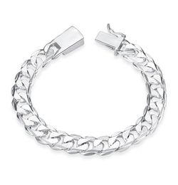 10MM square buckle side body pattern hand men039s s sterling silver plated bracelet men and women 925 silver 1462794