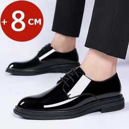 Yeinshaars Men 68cm Derby Shoes Patent Leather Height Increase Dress Formal Elevator Business Bright Upper 231226