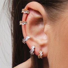 Hoop Earrings 1pc Shiny Crystal For Women Geometric Iced Out CZ Silver Color Ear Clip Cartilage Piercing Earing Jewelry KDE024