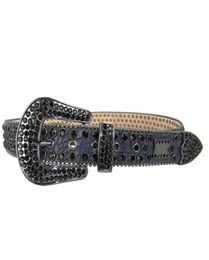 Dark Blue Crocodile Pattern Belt With Black Rhintone Bling Custom for simon DNA8263918