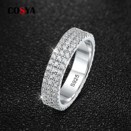 Boxes Cosya Sterling Sier Real Moissanite Rings Plated Hip Hop Rings for Women Men Engagement Wedding Fine Jewely