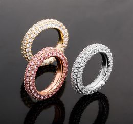 Luxury 3 Rows Bling Zircon Rings Men Women Hip Hop Rings Jewelry Fashion 18K Gold Rhodium Plated Couple Rings322q7836971