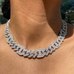 Two Tone rose god color 15mm bling 5a CZ cuban link choker necklace iced out bling hip hop chunky women cuban chain necklaces251Z
