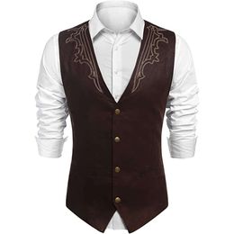 Men's Suede Suit Embroidered Casual Steampunk Style Fashion Spring Autumn Plus Size Vest