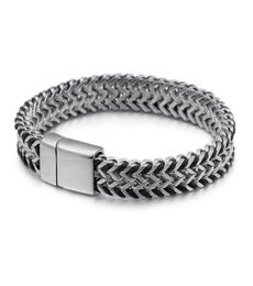 Men Jewelry Braided Leather Double Row Stainless Steel Woven Chain Width 11mm Magnet Buckle Bracelet Whole18359162772536