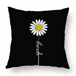 Pillow 45X45Cm Daisy Pillowcase Peach Skin Yellow Flower Creative Text Cover