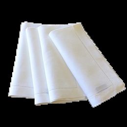 12 Pieces White Napkins Hemstitched Cocktail Napkin For Party Wedding Table Cloth Linen Fabric Cotton 231225