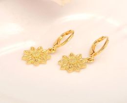 18 K Solid Fine Gold GF Dangle Chandelier flower drop Earrings WomenGirlLove Trendy Jewellery for AfricanArabMiddle Eastern g5525244