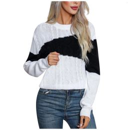 Women's Sweaters Luxe And Glamorous Fashion Casual Contrast Color Dough Twists Knitting Round Neck Pullover Autumn/Winter Sweater