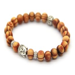 Whole New Arrival Products 8mm Antique Silver Buddha Head Beaded Bracelets With Nice Wood Beads Jewelry277b