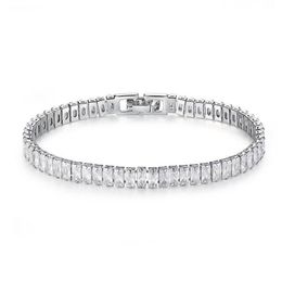 Stunning New Arrival Unique Luxury Jewelry 18K White Gold Fill Full Princess Cut White Topaz CZ Diamond Gemstones Women Bracelet G2155