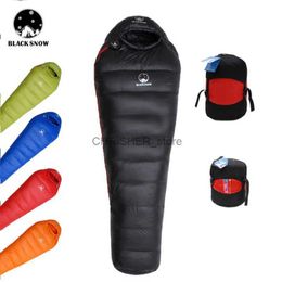 Sleeping Bags Black Snow Outdoor Camping Sleeping Bag Very Warm Down Filled Adult Mummy Style Sleep Bag 4 Seasons Camping Travel Sleeping BagL231226