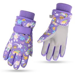 Kids Girls Snow Gloves Winter Children Waterproof Gloves Child Hands Warm Mittens Cartoon Printed For 4-13 Years Old 231225