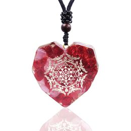 Necklaces Orgonite HeartShaped Crystal Pendant Red Coloured Glaze Reiki Healing Yoga Meditation Energy Necklace For Women