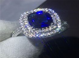 Women Fashion cushion cut 3ct Blue 5A zircon crystal 925 Sterling silver Engagement wedding band ring for women Bijoux2187852