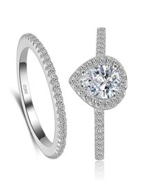 Real 925 Sterling Silver Ring Set Pair Wedding Engagement CZ Diamond Zircon the Rings for Women33897145075
