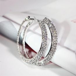 18K Gold Platinum Plated 6CM 7CM Hoop Earring Elegant Genuine Austrian Crystal Fashion Costume Trendy Big Earring Jewelry251z