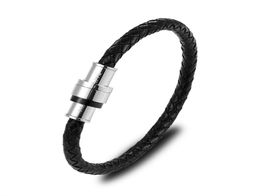 Trendy Jewelry Leather Bracelet Men Stainless Steel Buckle Brand Mens Jewellery Accessories Handmade Black Bracelets Bangles Pul3223991