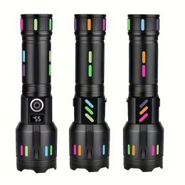 1pc Outdoor White Laser Remote Flashlight, Charging Digital Power Display Fluorescent Bar Tail Hammer Zoom Flashlight