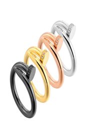 Top Quality Stainless Steel Gold Nail rings with diamonds silver rose gold lovers Band Rings for Women and Men Couple rings NO ori4473563