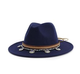 2020 New European US Classic Jazz Fedora Hats with Folkcustom Band Large Brim Trilby Floppy Cap Panama Women Wool Felt Hat4239101
