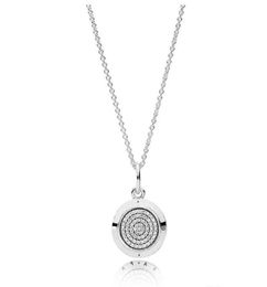 925 Sterling Silver Signature Pendant Necklace Original Box for CZ Diamond Disc Chain Necklace for Women Men9416218