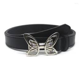 Belts Y2k Teenagers Waist Belt Silver Butterfly Buckle PU For Jeans Skirt Decor