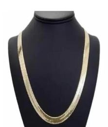 Mens Flat Herringbone Chain 14K Gold Plated 9mm 24quot Necklace4710093